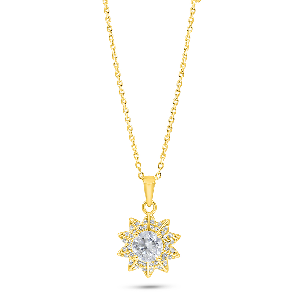 Sterling Silver 925 Necklace Golden Plated Embedded With White Zircon