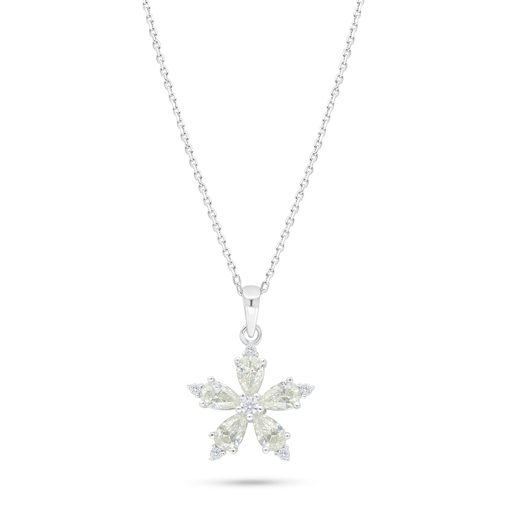 Sterling Silver 925 Necklace Rhodium Plated Embedded With Yellow Diamond And White Zircon