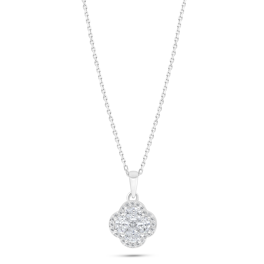 Sterling Silver 925 Necklace Rhodium Plated Embedded With White Zircon