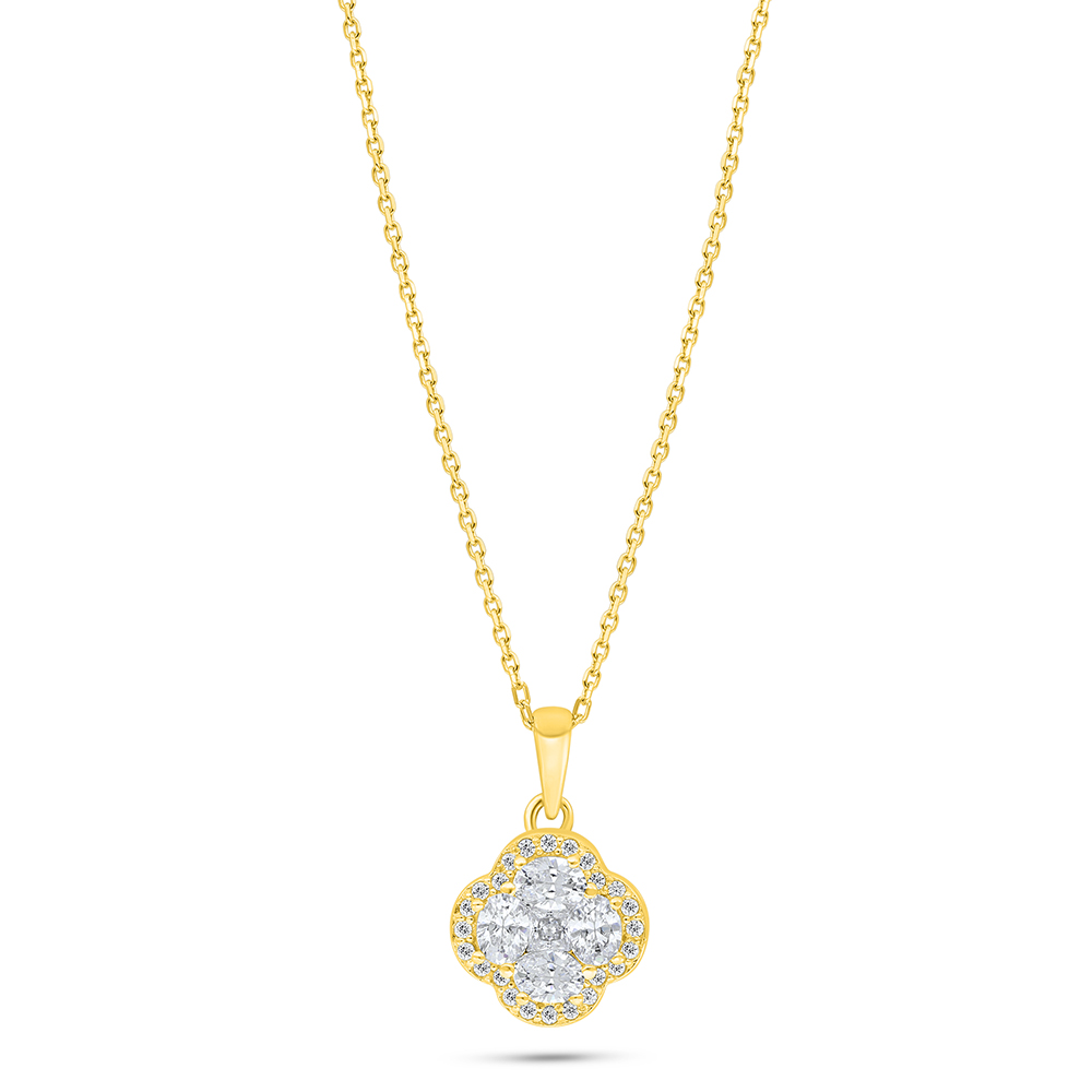 Sterling Silver 925 Necklace Golden Plated Embedded With White Zircon