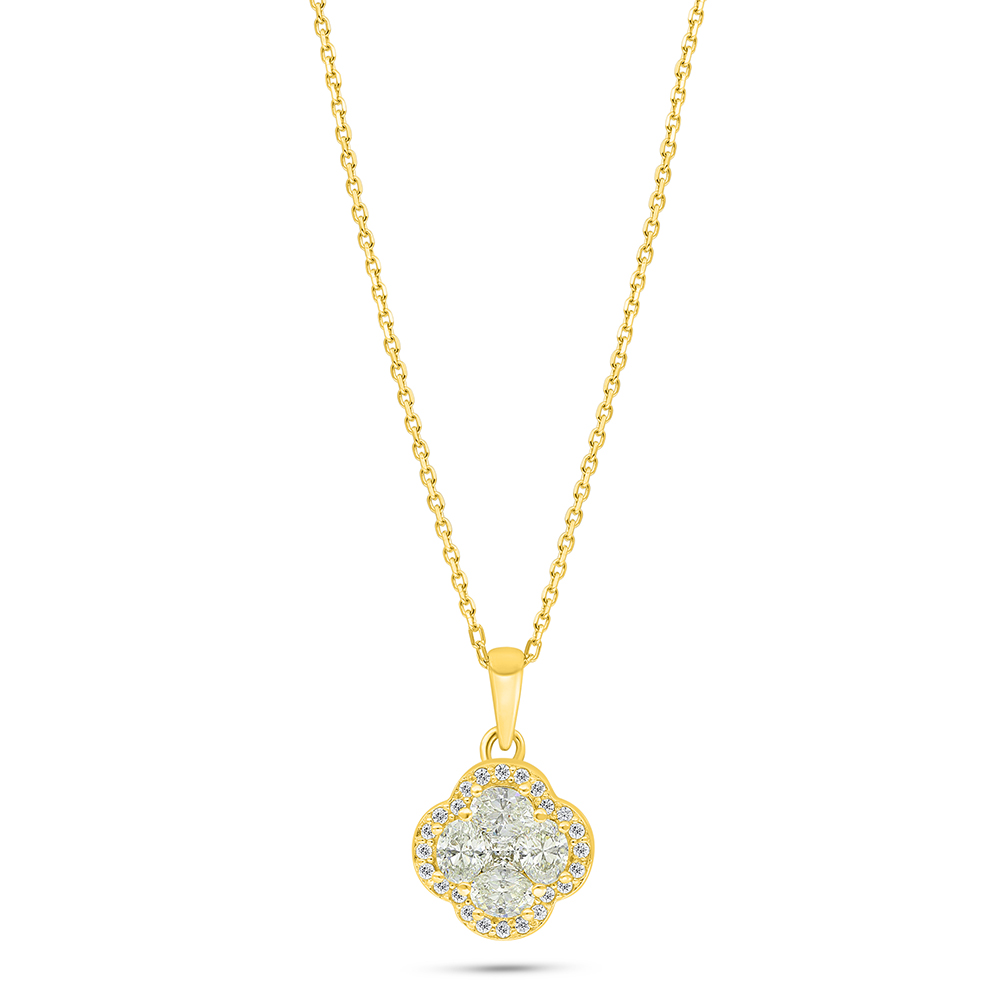 Sterling Silver 925 Necklace Golden Plated Embedded With Yellow Diamond And White Zircon