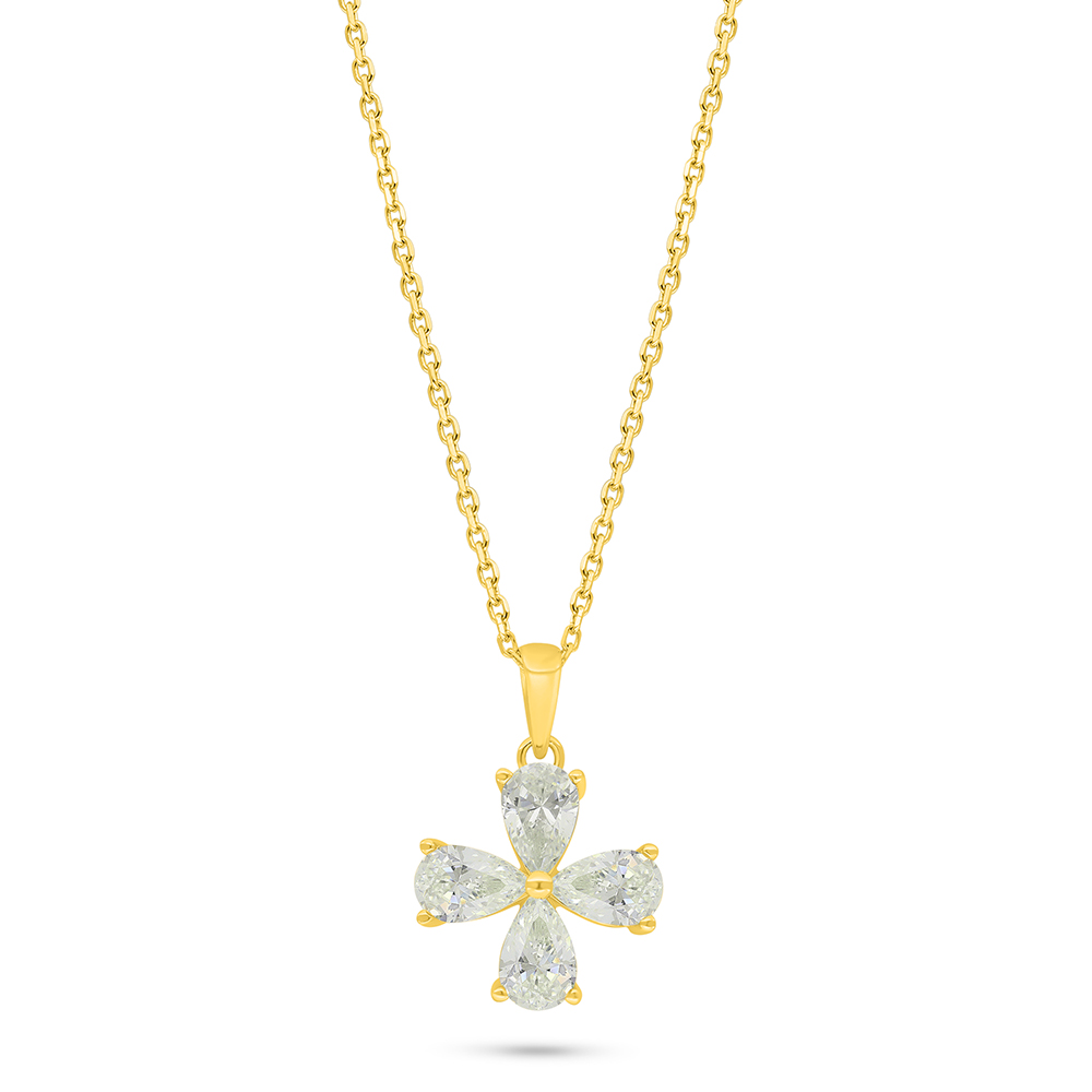 Sterling Silver 925 Necklace Golden Plated Embedded With Yellow Diamond 