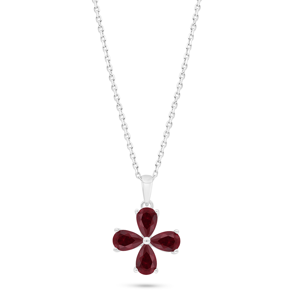 Sterling Silver 925 Necklace Rhodium Plated Embedded With Ruby Corundum 