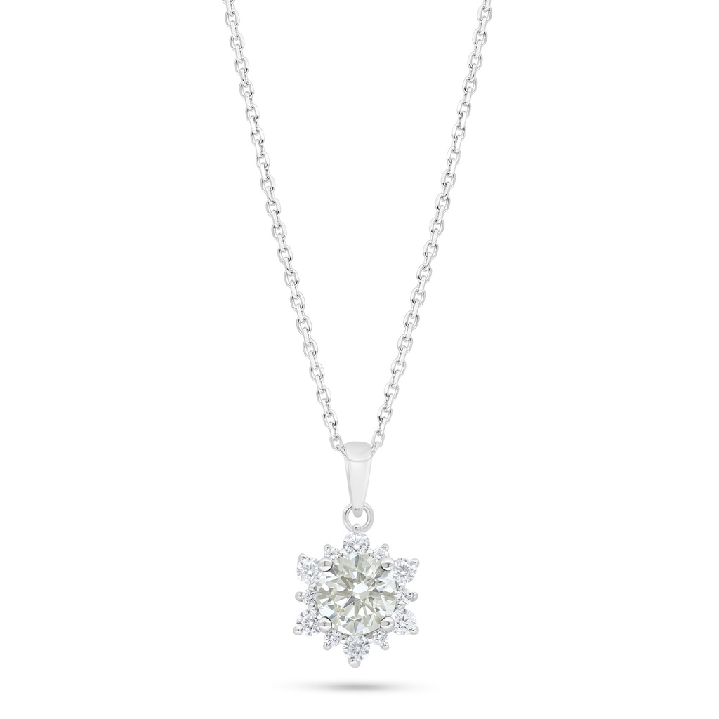 Sterling Silver 925 Necklace Rhodium Plated Embedded With Yellow Diamond And White Zircon