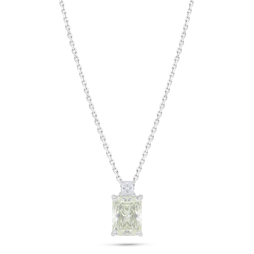 Sterling Silver 925 Necklace Rhodium Plated Embedded With Yellow Diamond And White Zircon