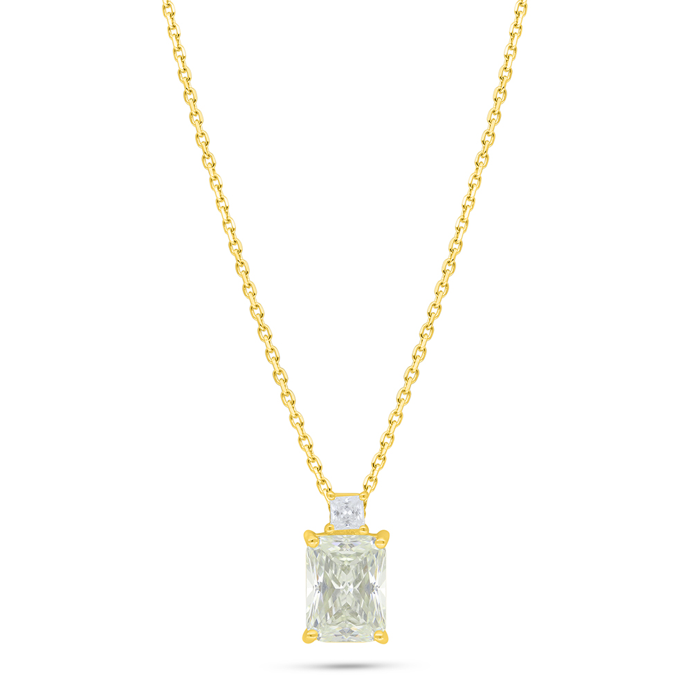 Sterling Silver 925 Necklace Golden Plated Embedded With Yellow Diamond And White Zircon