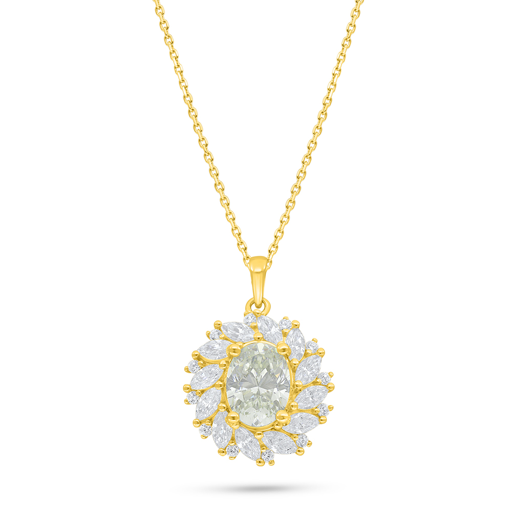 Sterling Silver 925 Necklace Golden Plated Embedded With Yellow Diamond And White Zircon