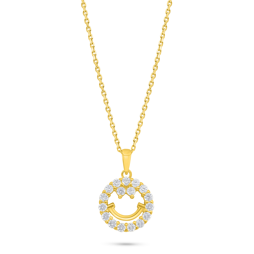 Sterling Silver 925 Necklace Golden Plated Embedded With White Zircon