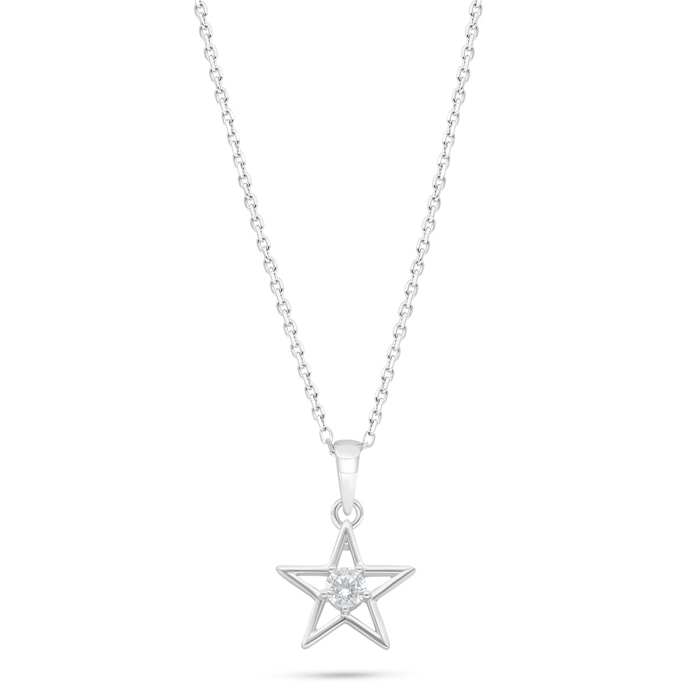 Sterling Silver 925 Necklace Rhodium Plated Embedded With White Zircon