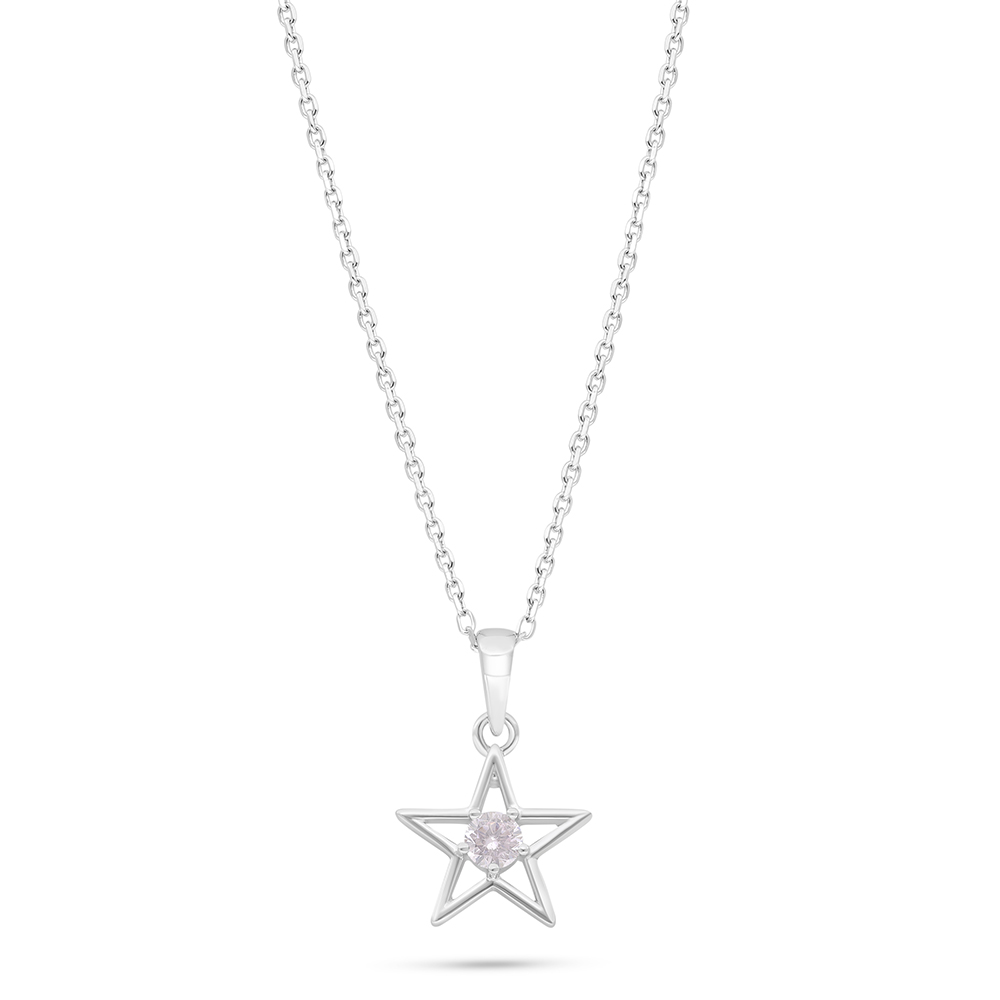 Sterling Silver 925 Necklace Rhodium Plated Embedded With Pink Zircon And White Zircon