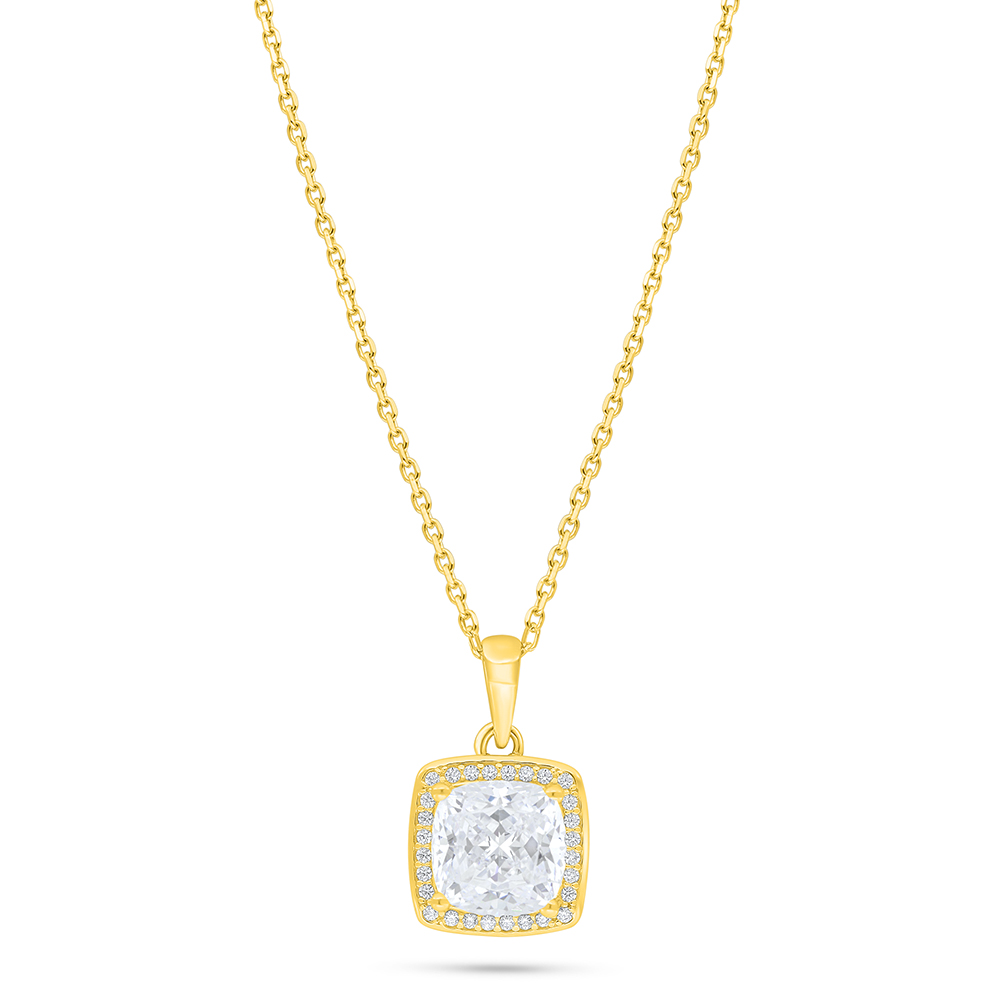 Sterling Silver 925 Necklace Golden Plated Embedded With White Zircon