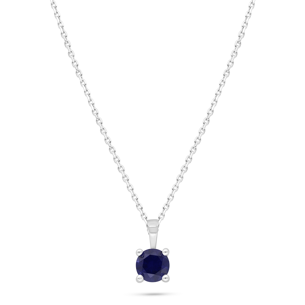 Sterling Silver 925 Necklace Rhodium Plated Embedded With Sapphire Corundum 