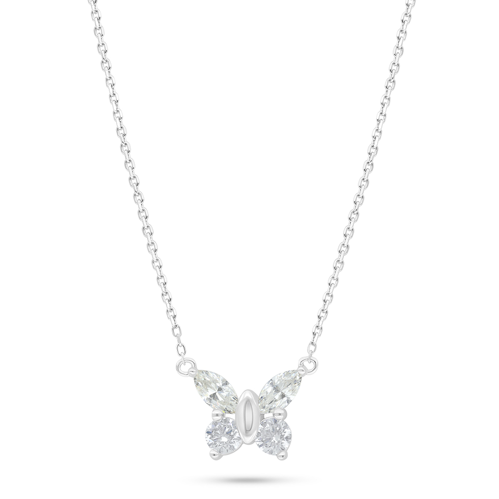 Sterling Silver 925 Necklace Rhodium Plated Embedded With Yellow Diamond And White Zircon