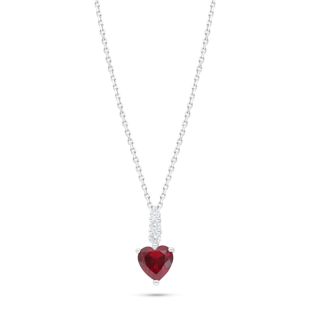 Sterling Silver 925 Necklace Rhodium Plated Embedded With Ruby Corundum 