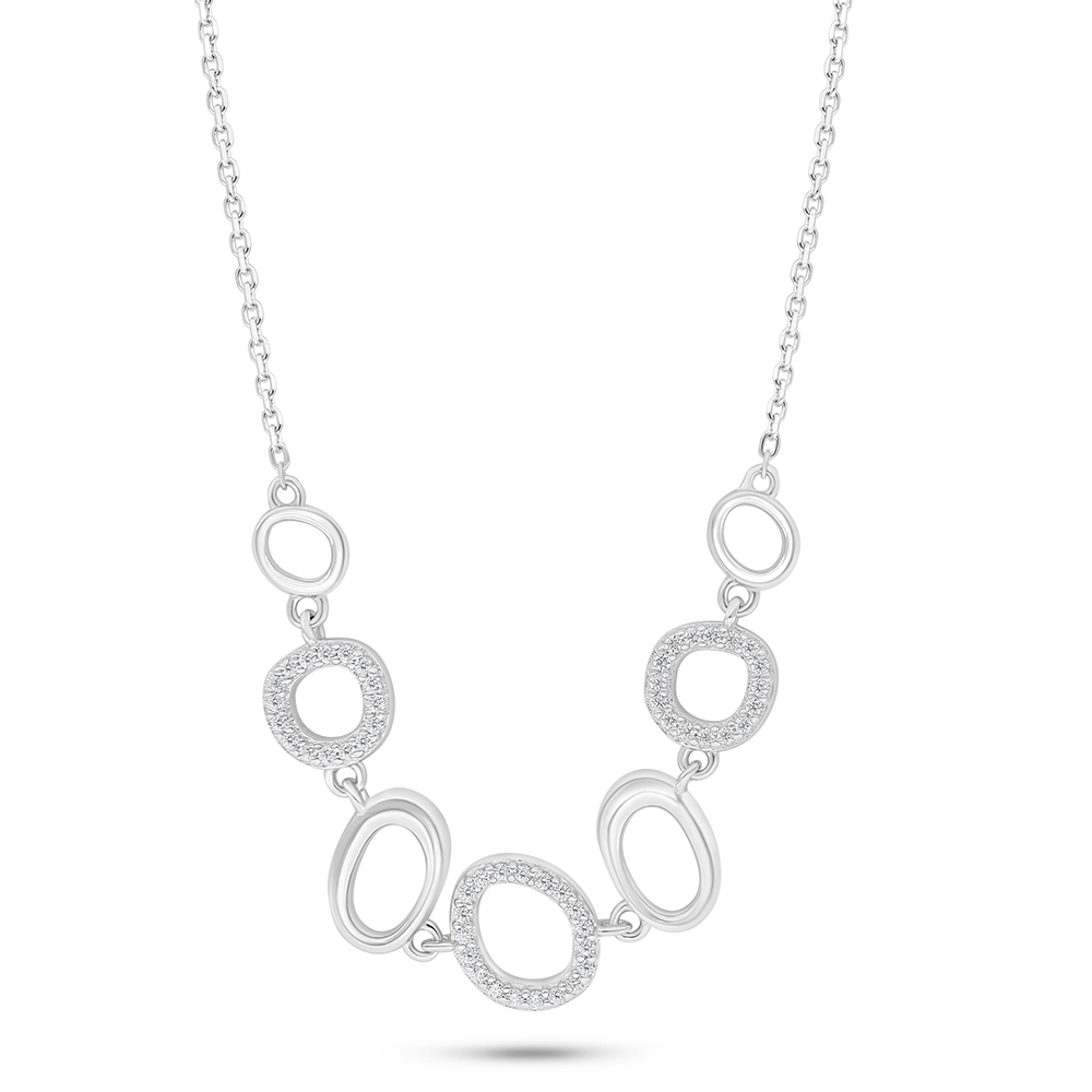 Sterling Silver 925 Necklace Rhodium Plated Embedded With White Zircon