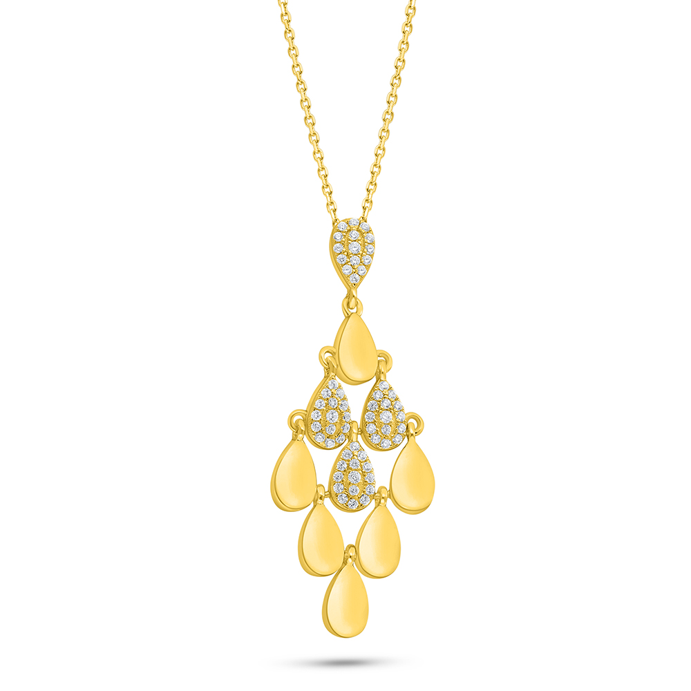 Sterling Silver 925 Necklace Golden Plated Embedded With White Zircon