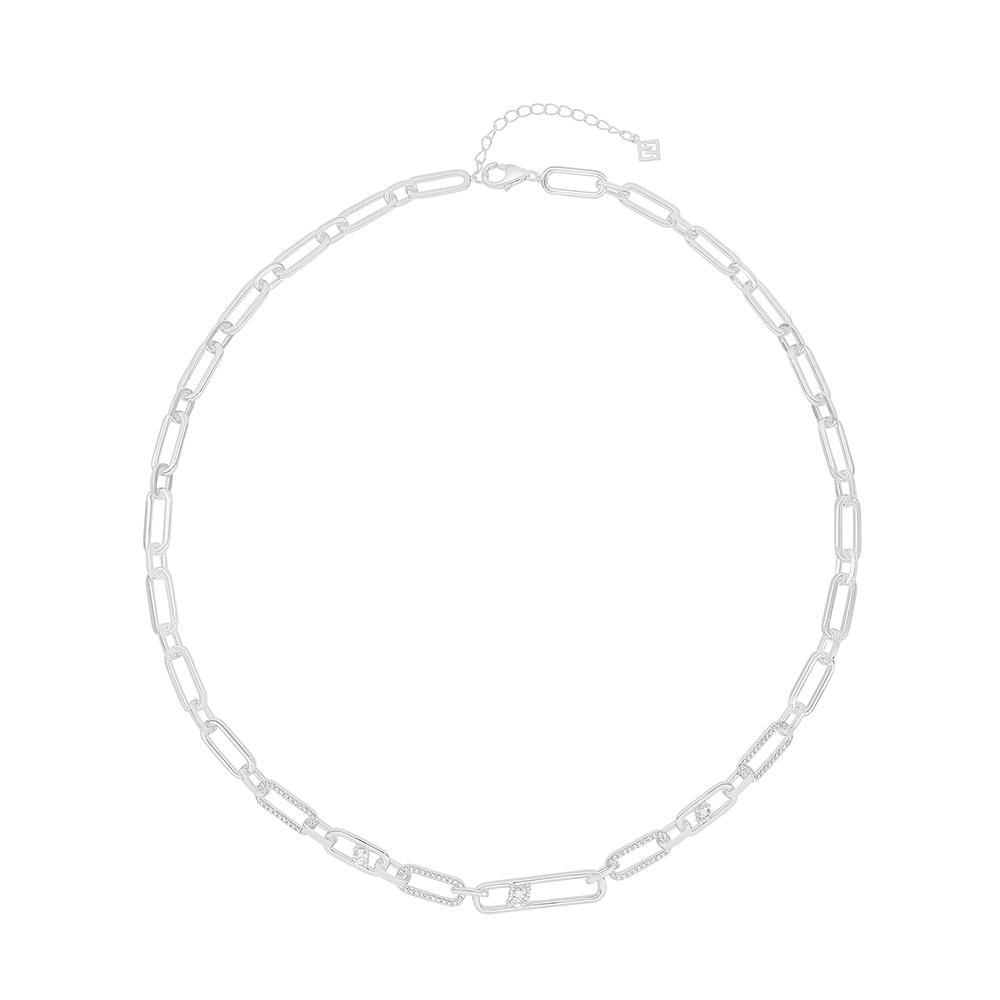 Sterling Silver 925 Necklace Rhodium Plated Embedded With White Zircon