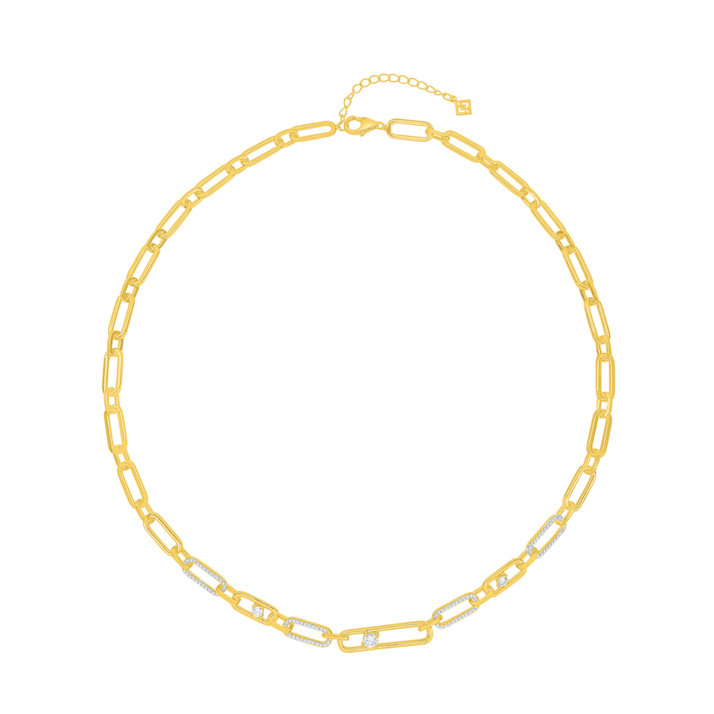 Sterling Silver 925 Necklace Golden Plated Embedded With White Zircon