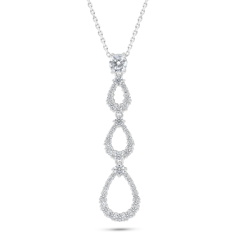 Sterling Silver 925 Necklace Rhodium Plated Embedded With White Zircon