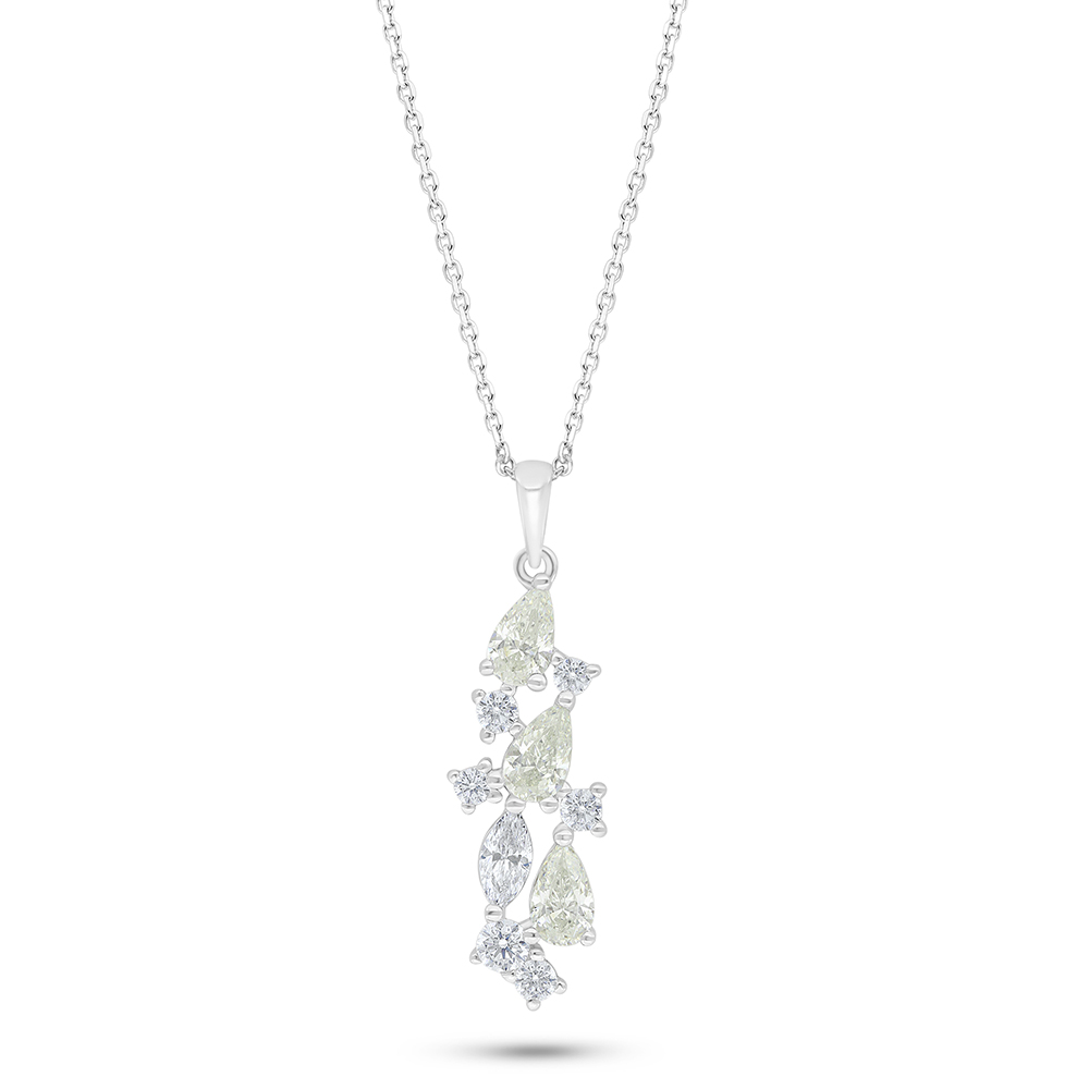 Sterling Silver 925 Necklace Rhodium Plated Embedded With Yellow Diamond And White Zircon