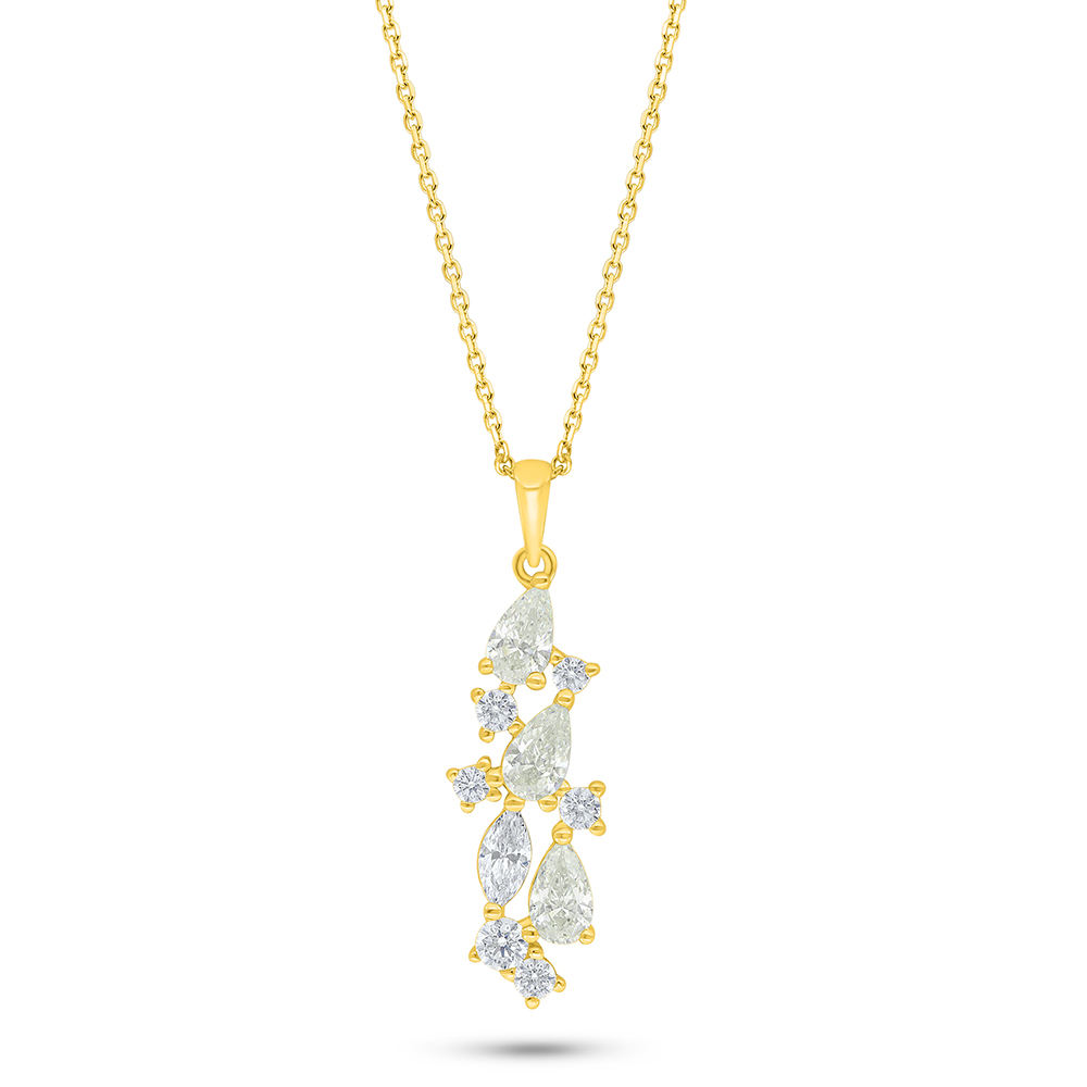 Sterling Silver 925 Necklace Golden Plated Embedded With Yellow Diamond And White Zircon