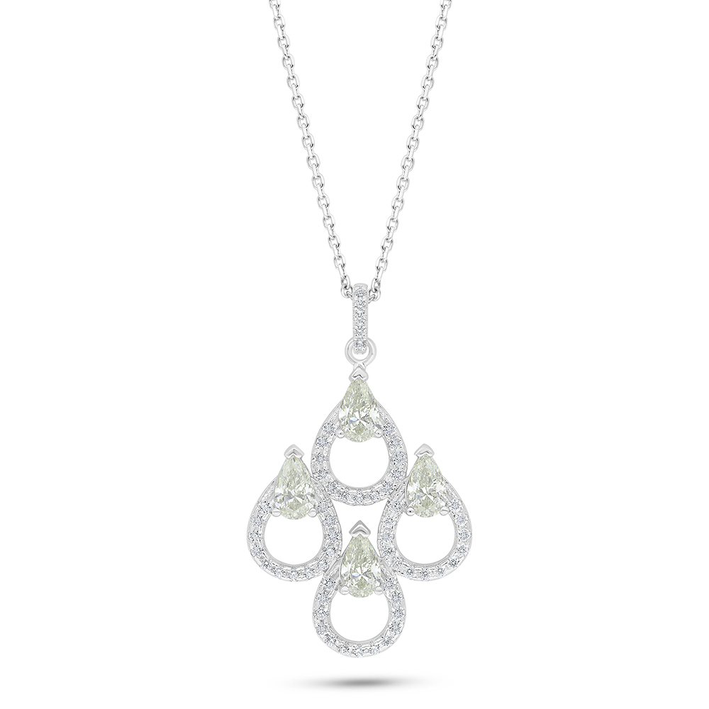 Sterling Silver 925 Necklace Rhodium Plated Embedded With Yellow Diamond And White Zircon