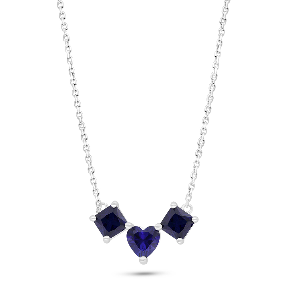 Sterling Silver 925 Necklace Rhodium Plated Embedded With Sapphire Corundum 