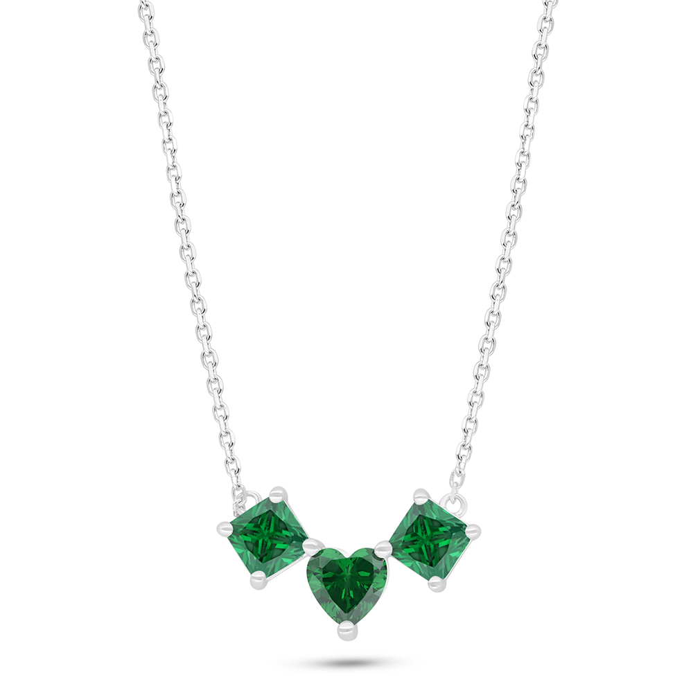 Sterling Silver 925 Necklace Rhodium Plated Embedded With Emerald Zircon 