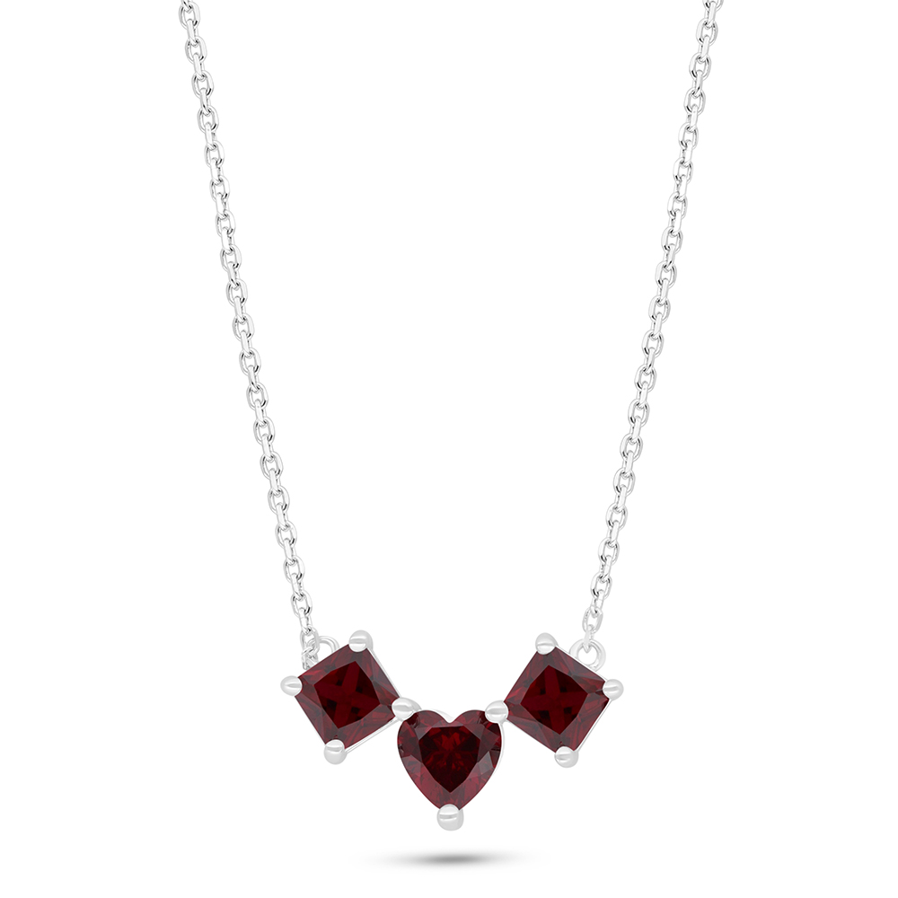 Sterling Silver 925 Necklace Rhodium Plated Embedded With Ruby Corundum 