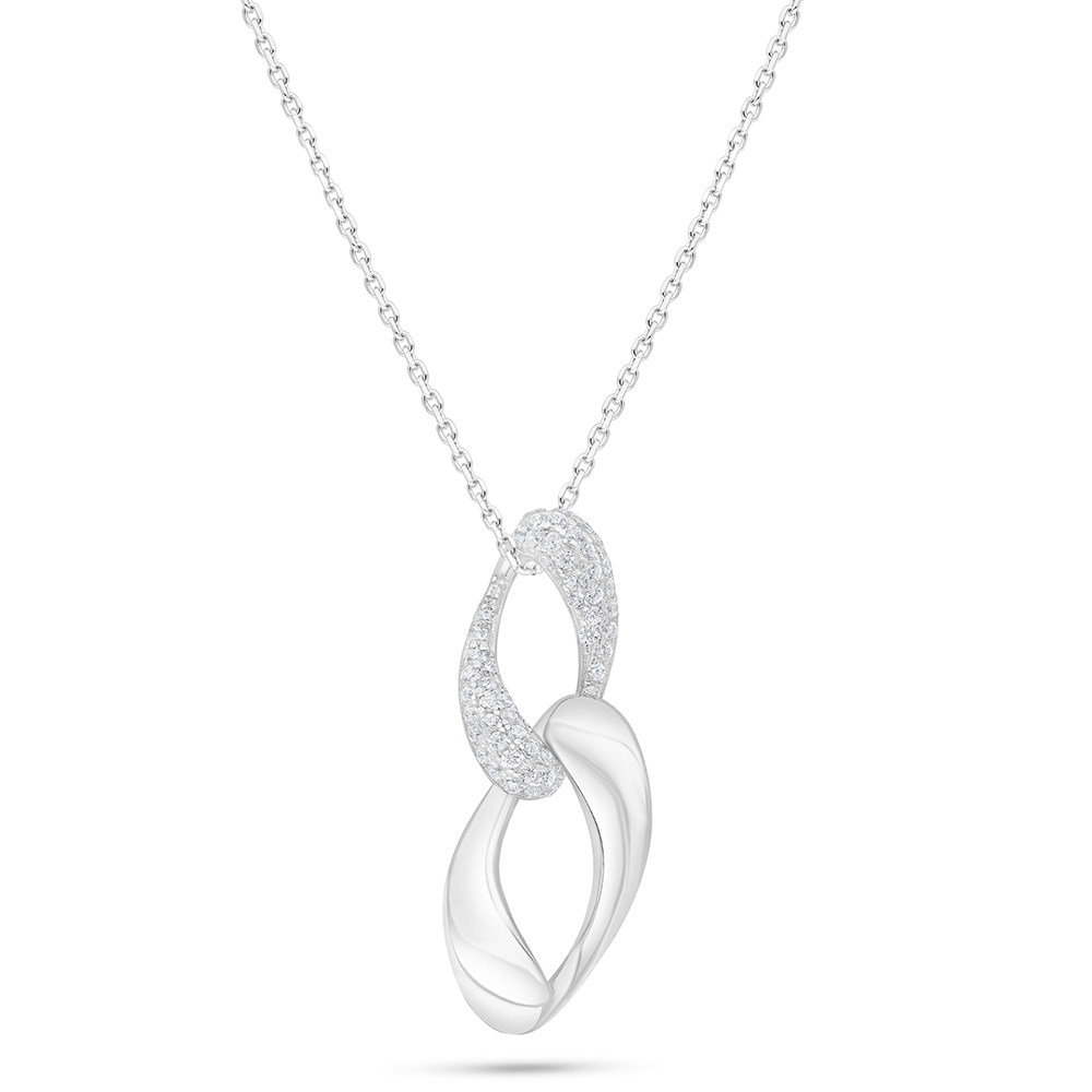 Sterling Silver 925 Necklace Rhodium Plated Embedded With White Zircon