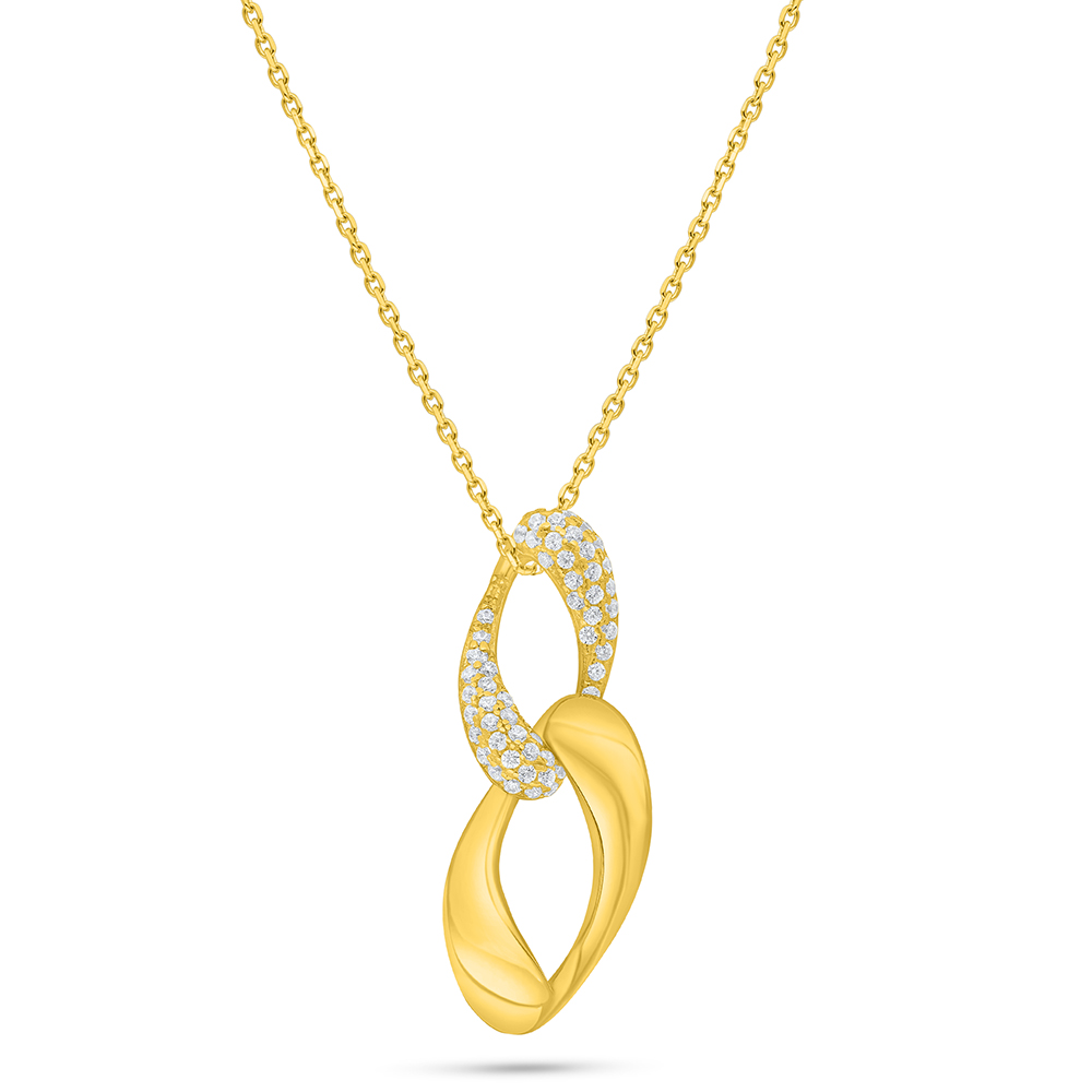 Sterling Silver 925 Necklace Golden Plated Embedded With White Zircon