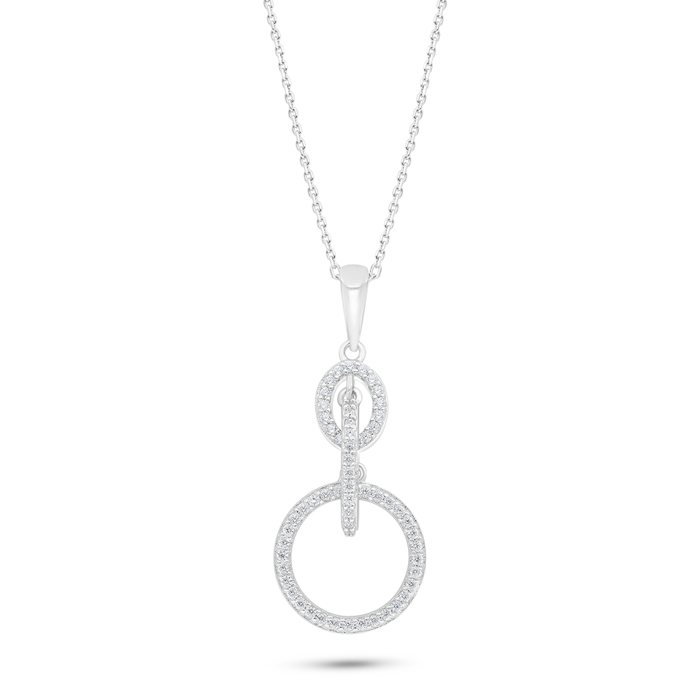 Sterling Silver 925 Necklace Rhodium Plated Embedded With White Zircon