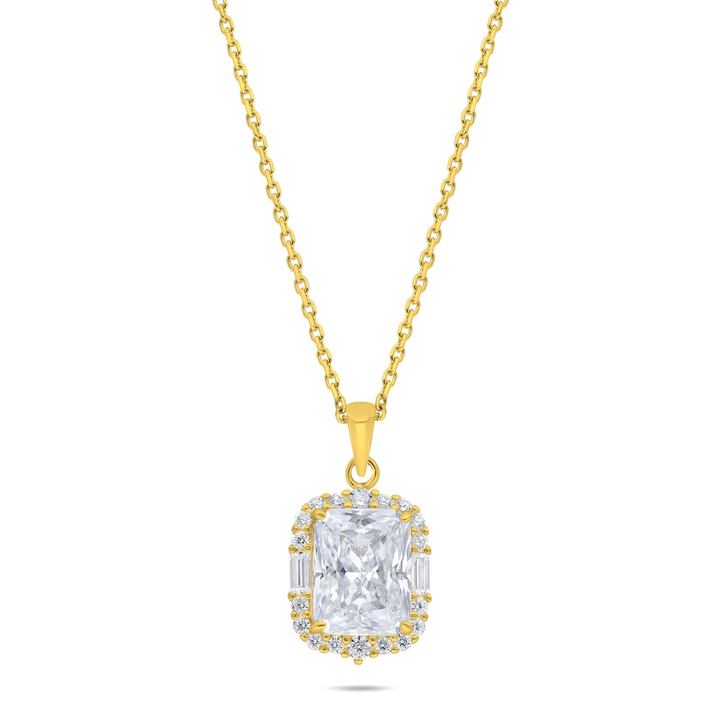 Sterling Silver 925 Necklace Golden Plated Embedded With White Zircon