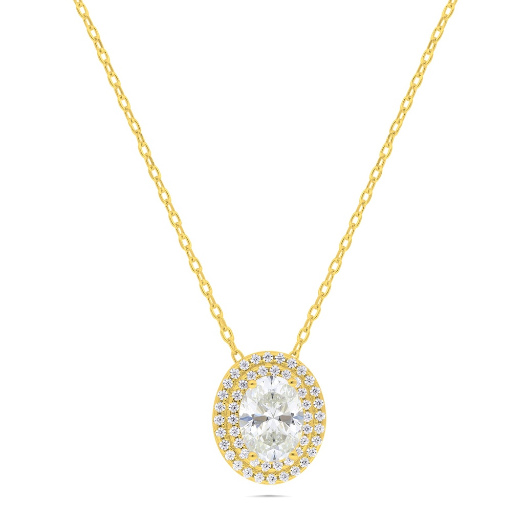 Sterling Silver 925 Necklace Golden Plated Embedded With Yellow Diamond And White Zircon