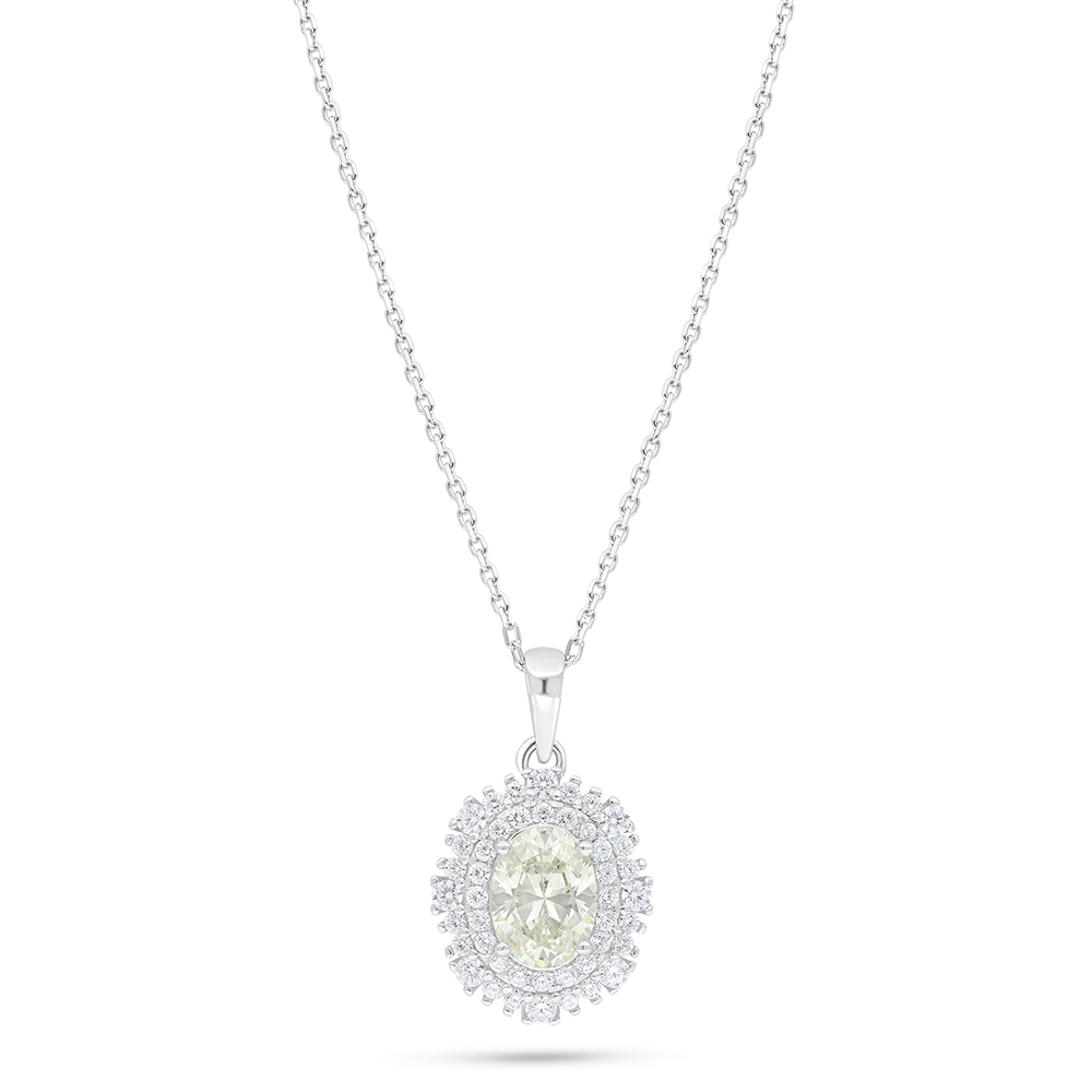 Sterling Silver 925 Necklace Rhodium Plated Embedded With Yellow Diamond And White Zircon