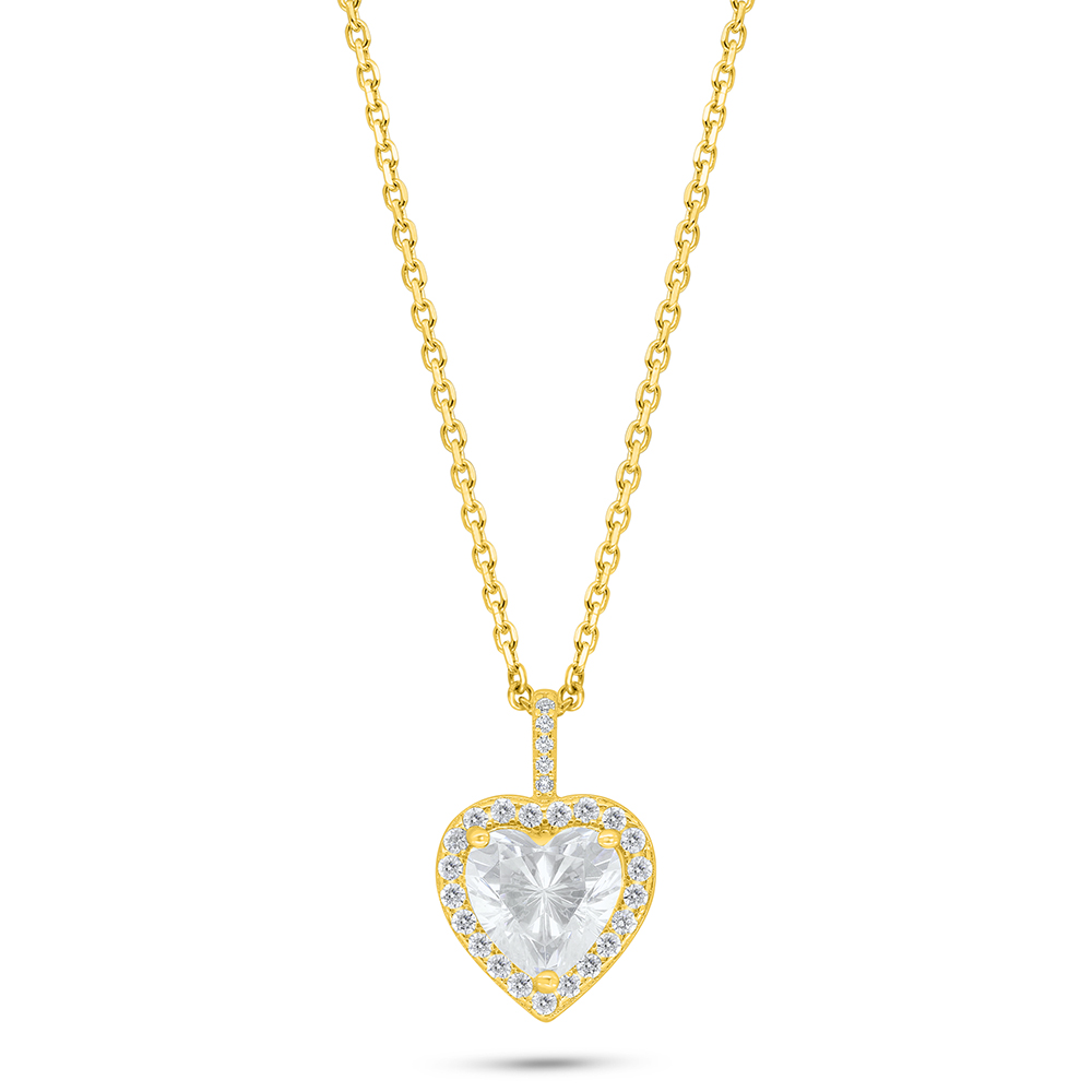 Sterling Silver 925 Necklace Golden Plated Embedded With White Zircon