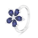 Sterling Silver 925 Ring Rhodium Plated Embedded With Sapphire Corundum And White Zircon