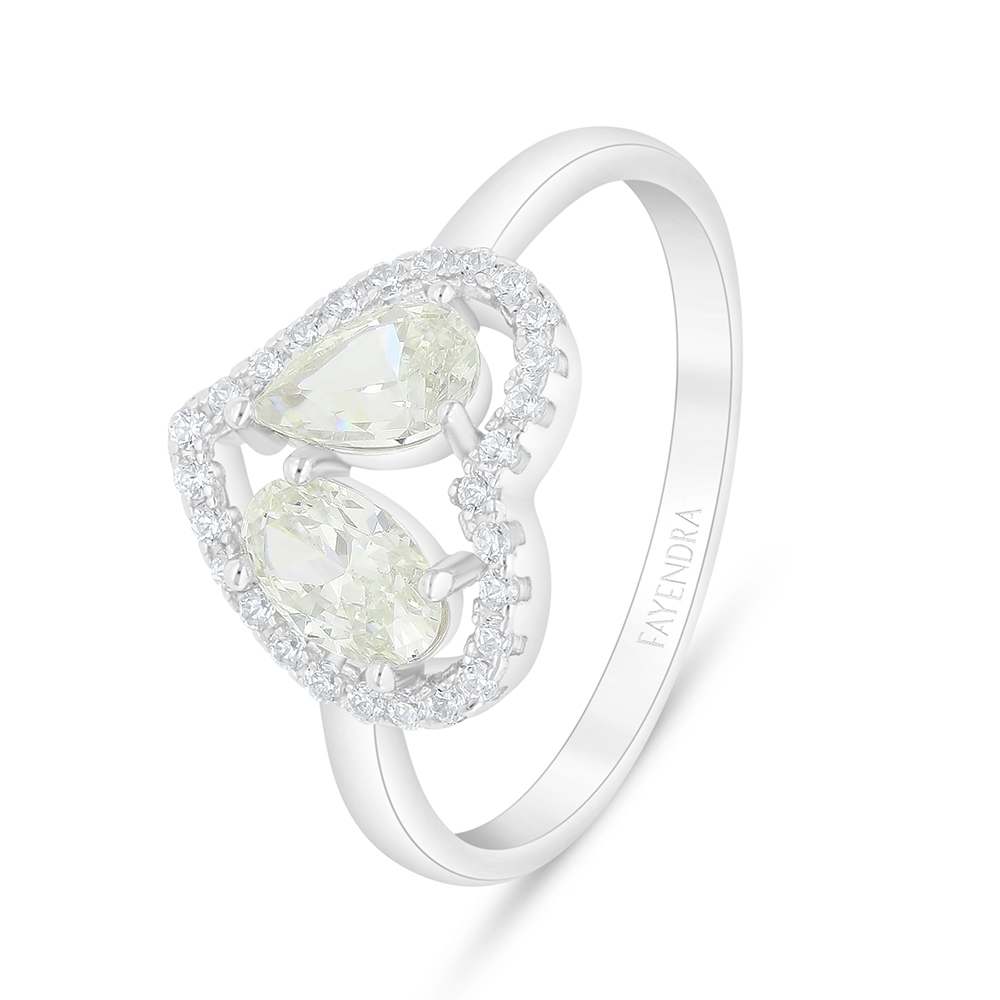 Sterling Silver 925 Ring Rhodium Plated Embedded With Yellow Diamond And White Zircon