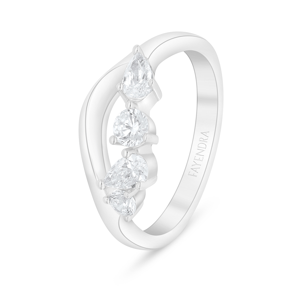 Sterling Silver 925 Ring Rhodium Plated Embedded With White Zircon