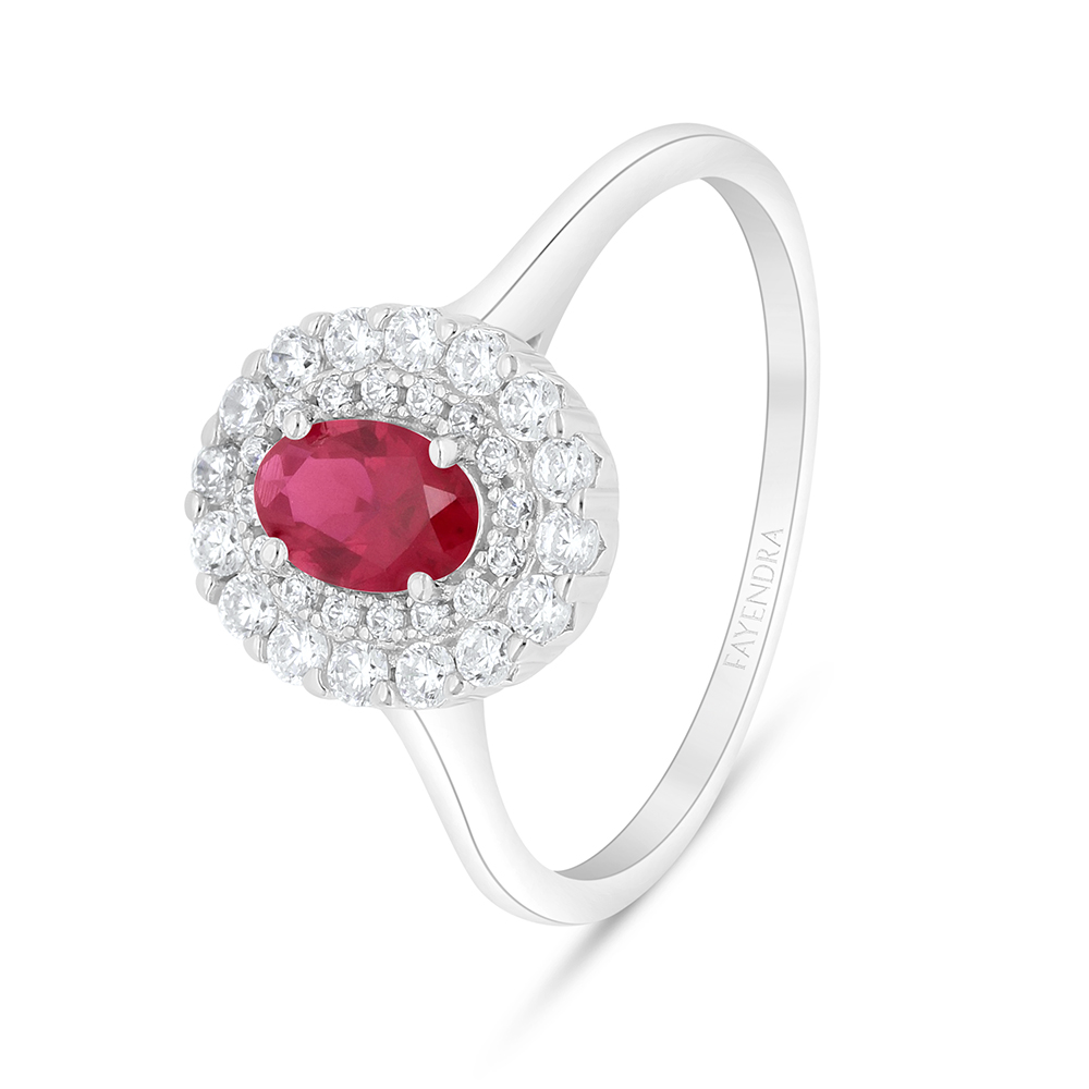 Sterling Silver 925 Ring Rhodium Plated Embedded With Ruby Corundum And White Zircon