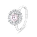 Sterling Silver 925 Ring Rhodium Plated Embedded With Pink Zircon And White Zircon