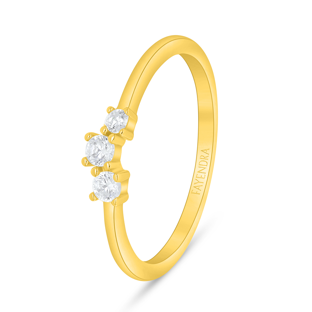 Sterling Silver 925 Ring Golden Plated Embedded With White Zircon