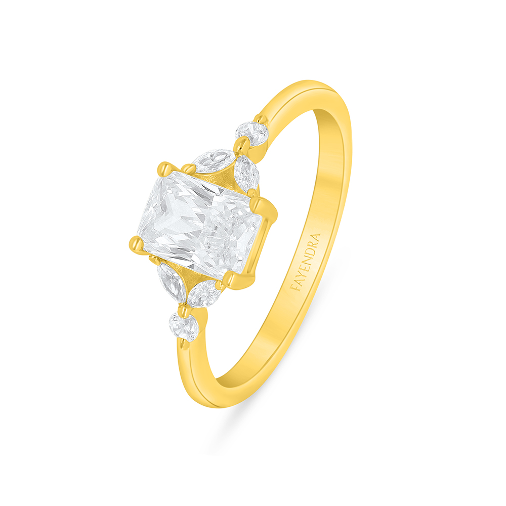 Sterling Silver 925 Ring Golden Plated Embedded With White Zircon