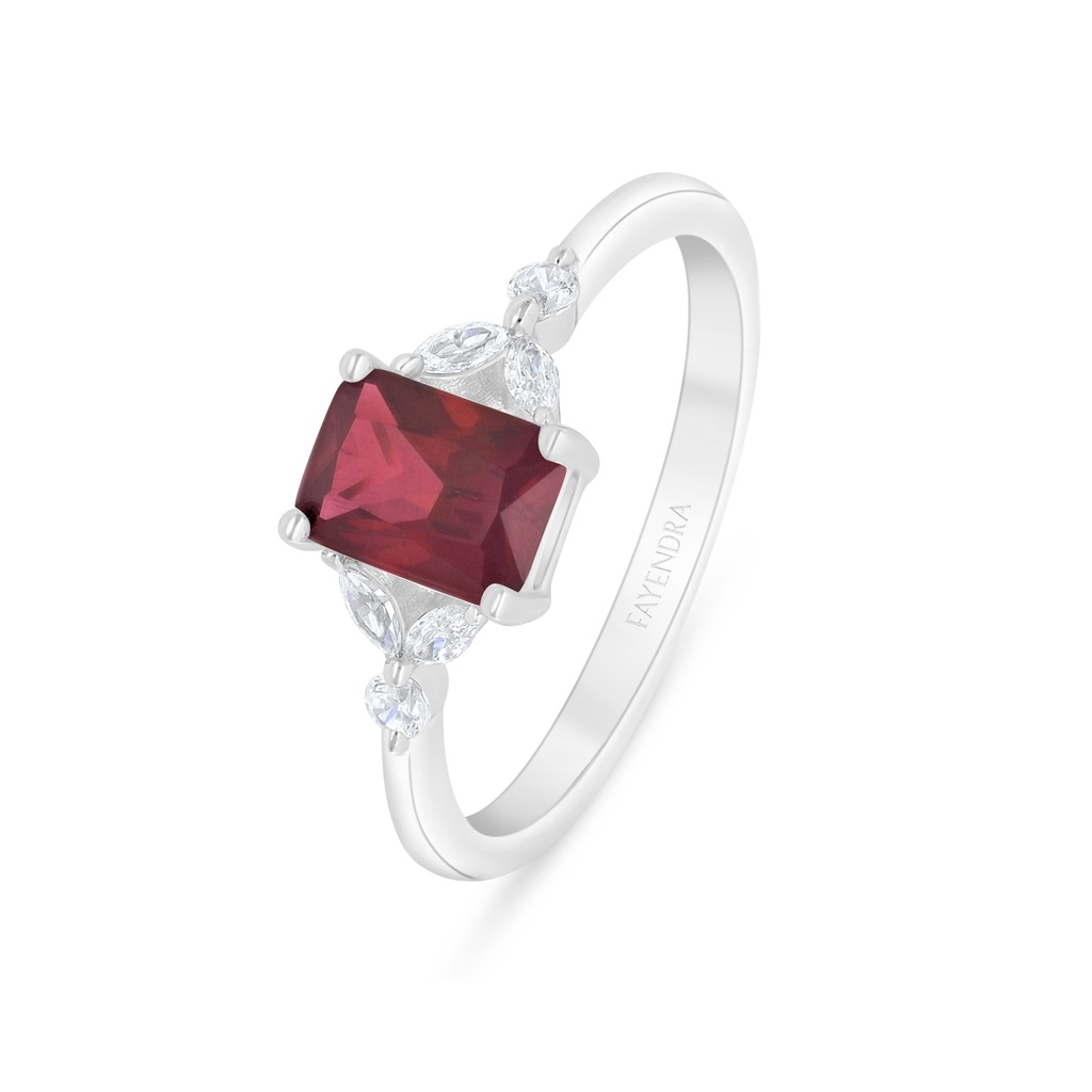 Sterling Silver 925 Ring Rhodium Plated Embedded With Ruby Corundum And White Zircon