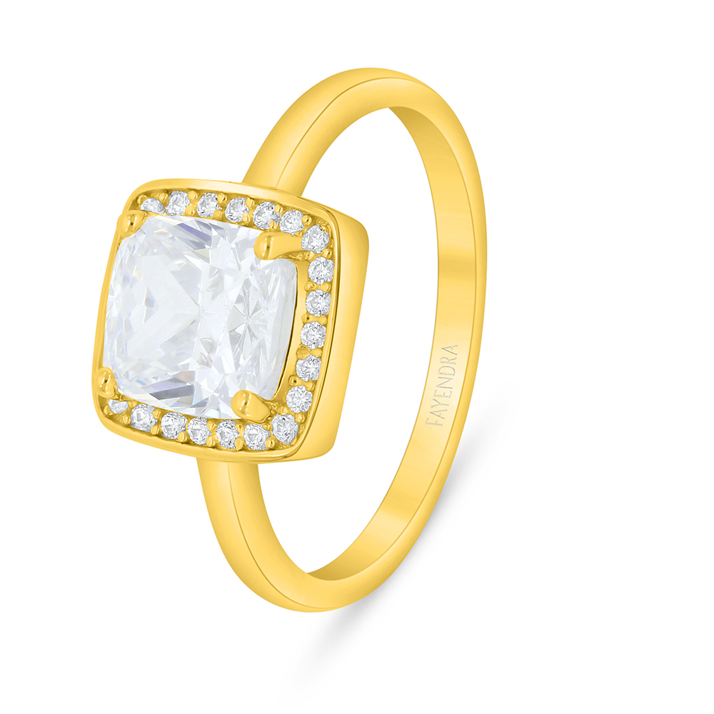 Sterling Silver 925 Ring Golden Plated Embedded With White Zircon