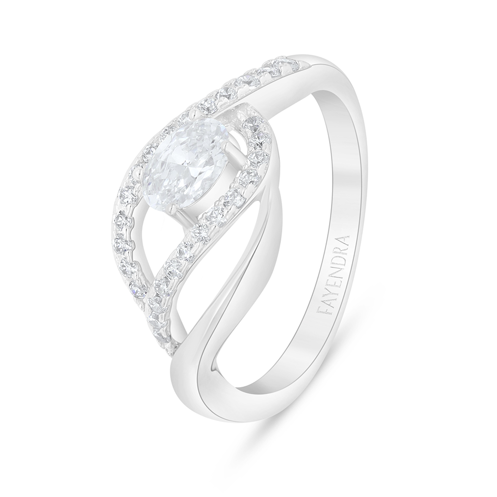 Sterling Silver 925 Ring Rhodium Plated Embedded With White Zircon