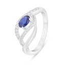 Sterling Silver 925 Ring Rhodium Plated Embedded With Sapphire Corundum And White Zircon
