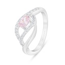 Sterling Silver 925 Ring Rhodium Plated Embedded With Pink Zircon And White Zircon