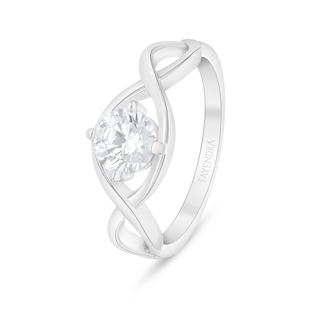 Sterling Silver 925 Ring Rhodium Plated Embedded With White Zircon