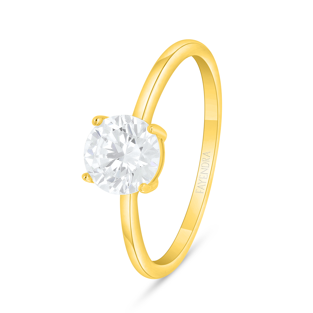 Sterling Silver 925 Ring Golden Plated Embedded With White Zircon